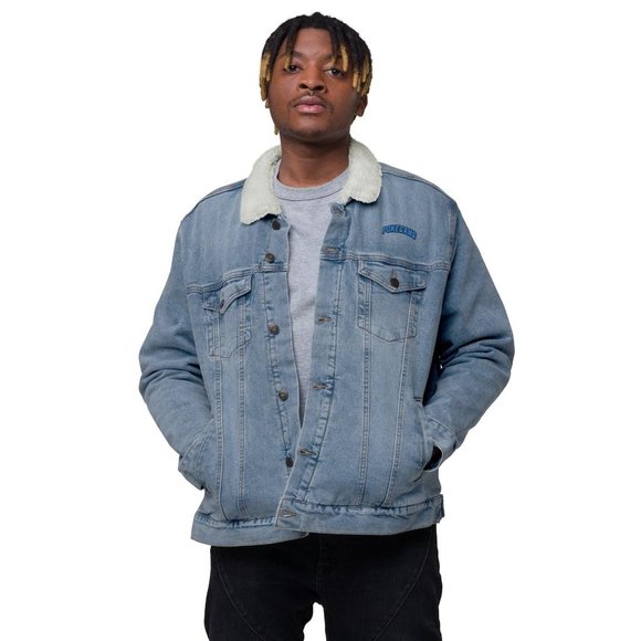 PokeGang Unisex Blue Denim Long Sleeve Button Down 90s Style Lamborghini Jacket - Picture 1 of 4